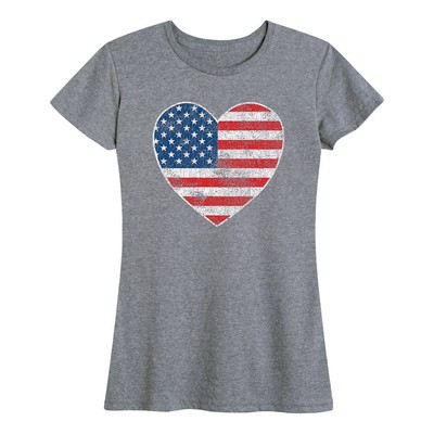 

Женская футболка с принтом в форме сердца для мгновенных сообщений Americana, Heather grey/flag