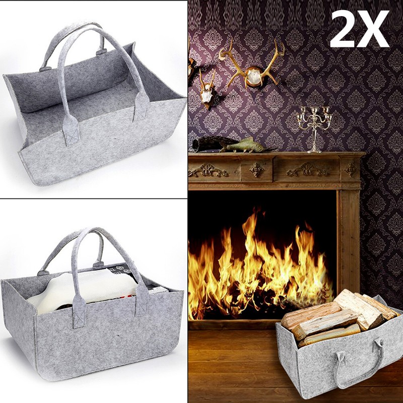2tlg Kaminholz Tasche Filz Ofenholz Tragetasche Kaminholz Korb ZeitungskorbXXL 
