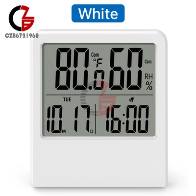 Digital Thermometer Hygrometer Temperature Humidity Meter Alarm Clock Date Time