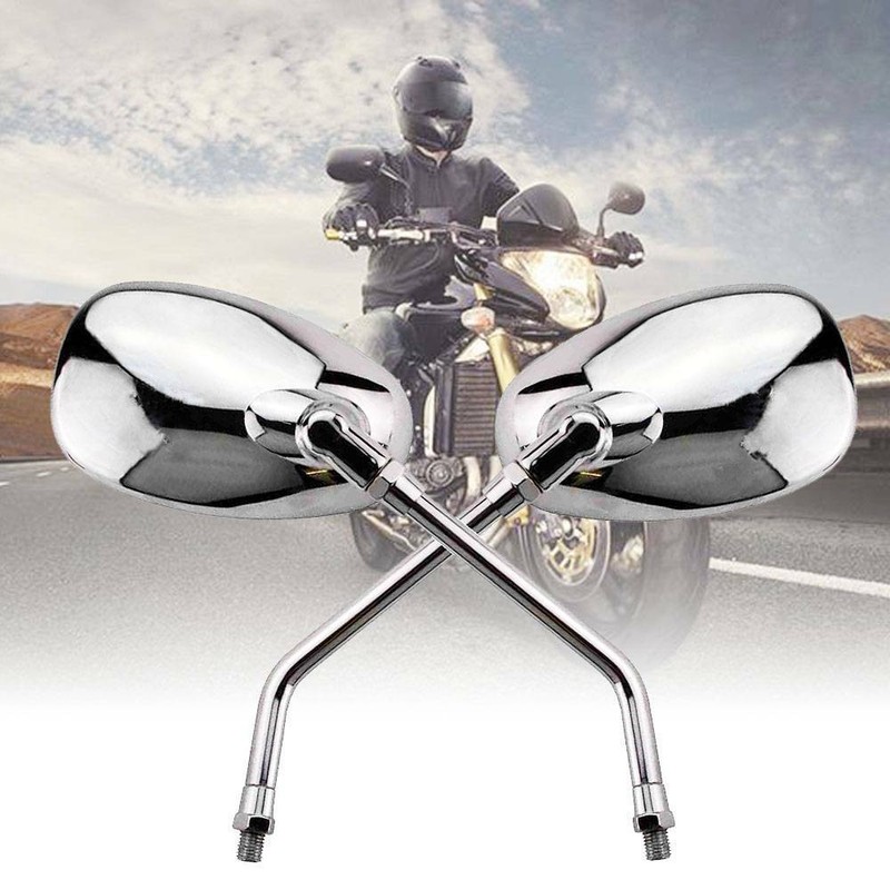 Motorrad Spiegel Paar in Chrom Seitenspiegel Set mit M10 Rechtsgewinde Roller