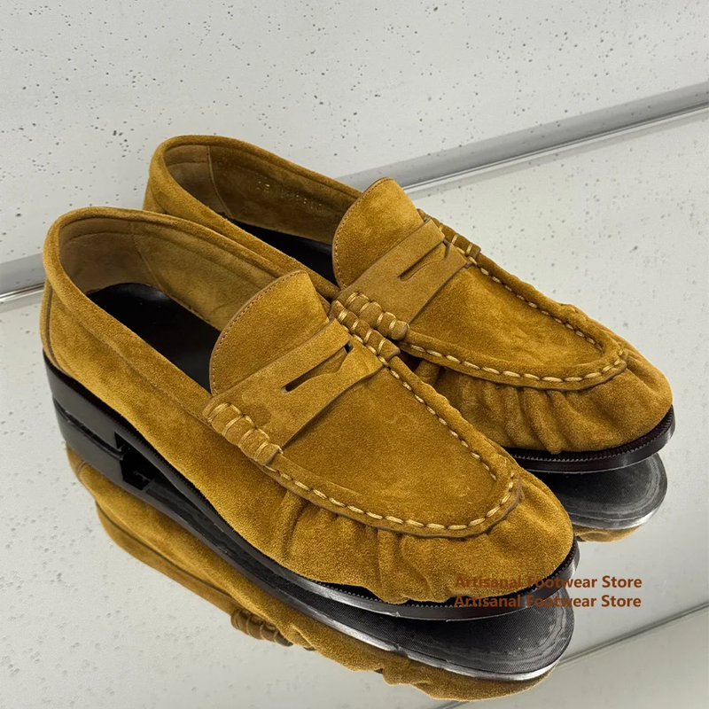 Vintage Suede Loafers Slip on Leather Shoes Luxury Designer Handmade Shoes