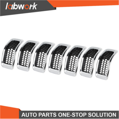 Labwork For 2014-2018 Jeep Cherokee  7X Chrome Blk Honeycomb Mesh Grille Inserts