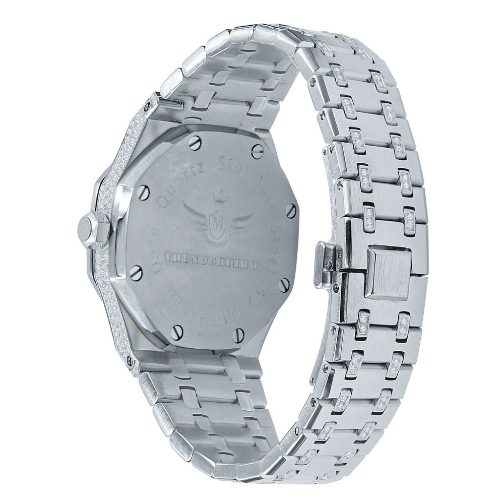 Pre-owned Bling Master Men's Full Steel Baguette Yellow Gold Tone Finish Simulated Diamond 42 Mm Watch