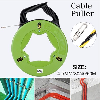 100ft Fiberglass Fish Tape Wire Cable Line Puller 3/16 in PET High Plastic Case