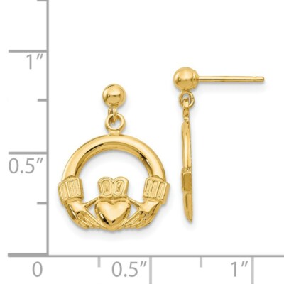 Pre-owned Skyjewelers Real 14kt Yellow Gold Dangling Claddagh Post Earrings