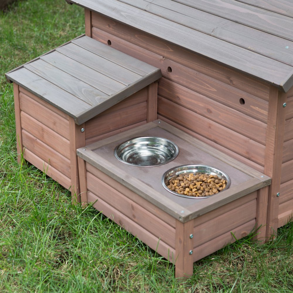 A-Frame Dog Includes Food Bowl and Storage Compartment Outdoor Kennel Shelter