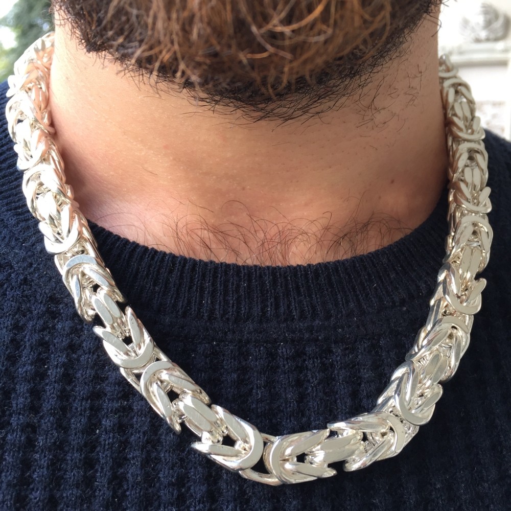 Pre-owned Handmade 10mm Mens King Square Byzantine Chain Necklace 925 Sterling Silver 329gr 23 Inch