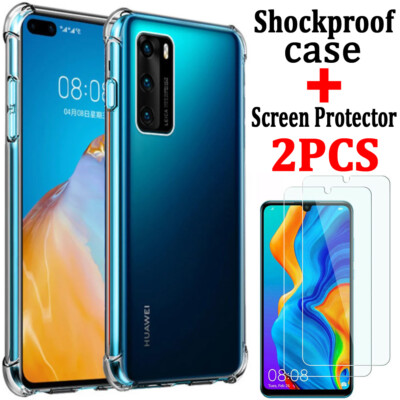 For Huawei P40 P30 P20 Lite Mate 20 30 Clear Soft Case Cover + Tempered Glass