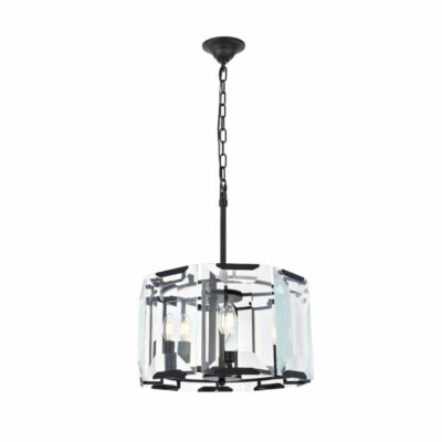 Chandelier Flat Black and Glass Dining Room Kitchen Bedroom 4 Light Fixture 17''