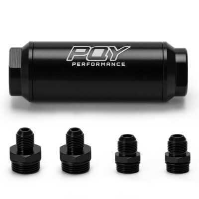 Universal High Flow Inline Alu Fuel Filter 100 Micron Cleanable AN6 AN8 Adapter