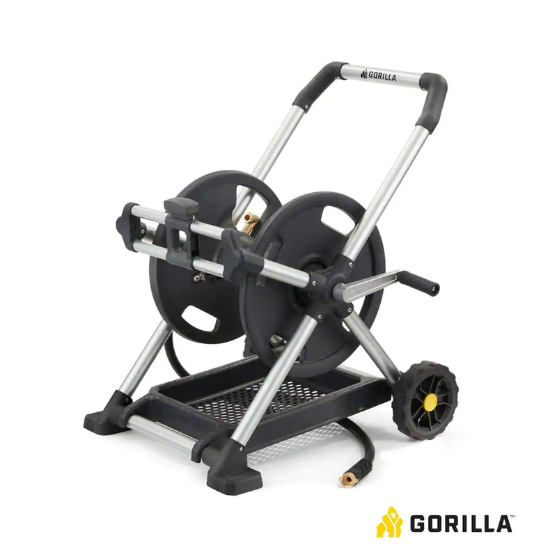Gorilla Water Hose Reel 200 Ft Aluminum Zero Rust Premium Mobile Outdoor Manual