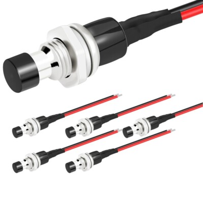 5x Black Push Button Reset Momentary Switch Wired Mini Small Car DC 12V AC 250V