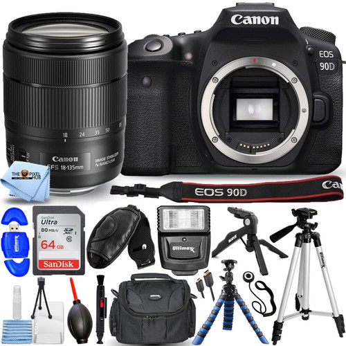 Canon EOS 90D DSLR Camera with 18-135mm Lens + 64GB + Flash + Tripod Bundle Canon EOS 90D DSLR Camera with 18-135mm Lens + 64GB + Flash + Tripod Bundle
