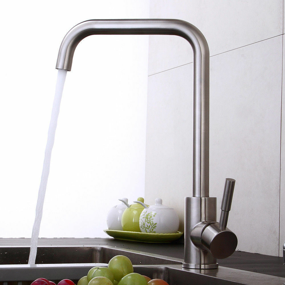 Miscelatore Rubinetto Monocomando Lavello Cucina Canna Squadrato Satinato dfh