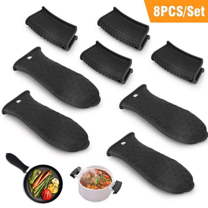 8Pcs Silicone Hot Handle Holders, Non-Slip Pot Handle Sleeves for Cast Iron Skil
