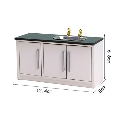 1/12 Scale Dollhouse Miniatures Kitchen Island Sink Cabinet White Furniture