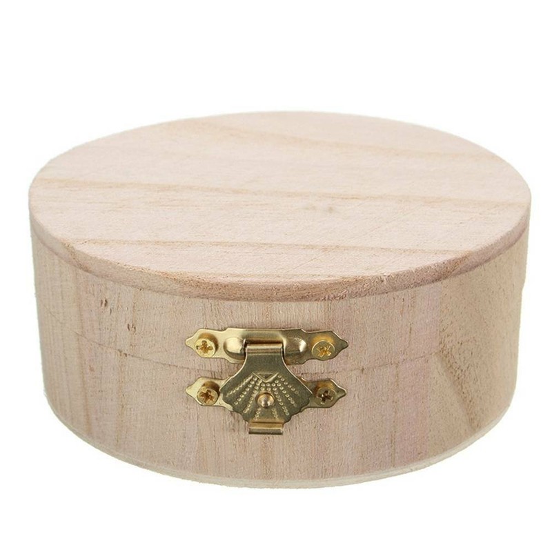1pc Round Wooden Box Mud Base Art Decor Jewelry Storage Diy Wood