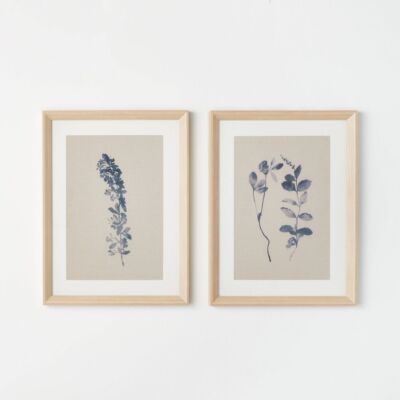 (Set of 2) 18'' x 24'' Naive Floral Sketch Framed Wall Arts Blue - Threshold