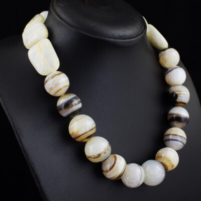 931 Cts Earth Mined Moonstone &  Agate Beads Womens Necklace Jewelry JK 23E423
