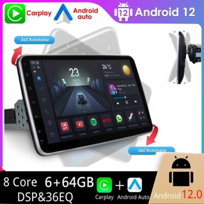 10.1 inch Android 12 8Core Car Stereo 1 DIN GPS WIFI DSP Rotatable Screen 6+64GB
