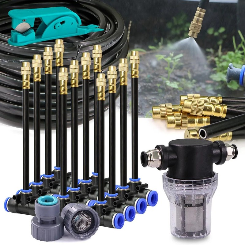20-5m 3/8" 9/12mm Misting Cooling System 360° Free-bend Brass Nozzle Adjustable