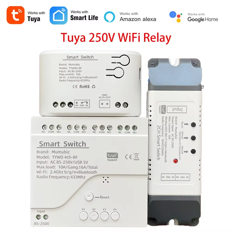Wi-Fi Smart Switch 250V 1/2/4 Channel Tuya Smart Life APP ,Home Circuit Automati