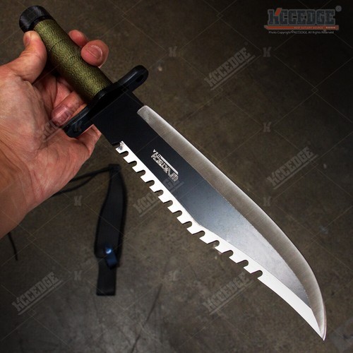 13.25" Two Tone Blade Rambo Survival Hunting Knife with Survival Kit Bowie Knife