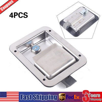 5.5''*4.25'' 4 Trailer Paddle Door Latch Handle RV Truck Tool Box Lock Steel+Keys