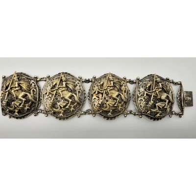 Sterling Silver Bracelet Ornate George the Dragon for Restoration (96g)