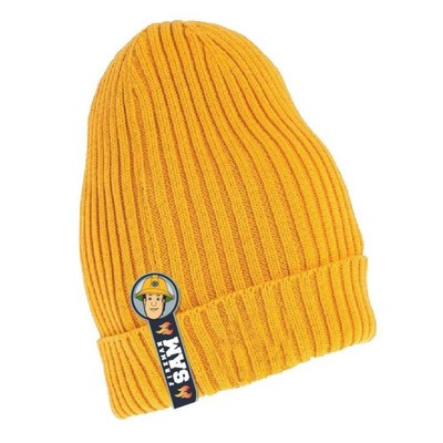 Coole Strickmütze Motiv Feuerwehmann SAM , gelb,  Logo und Schriftzug 52 oder 54
