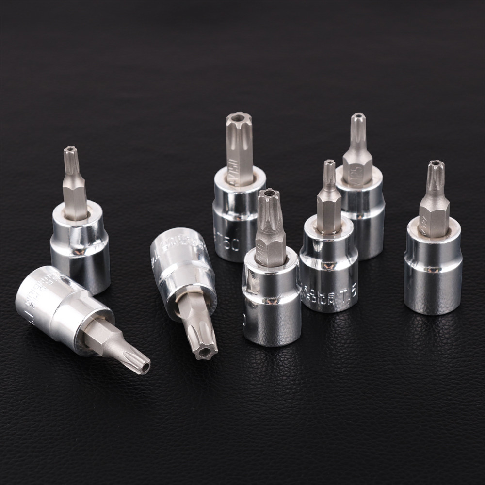8Pc Torx Star Socket Set 3/8" Drive Bit Tamper Proof Security With Rack