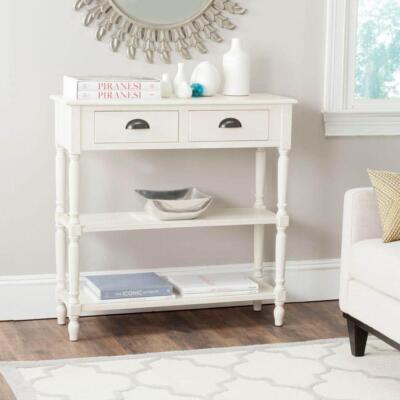 SAFAVIEH Console Table 35.8''x13''x35.8'' 2-Drawer White Wood Rectangle Heavy Duty