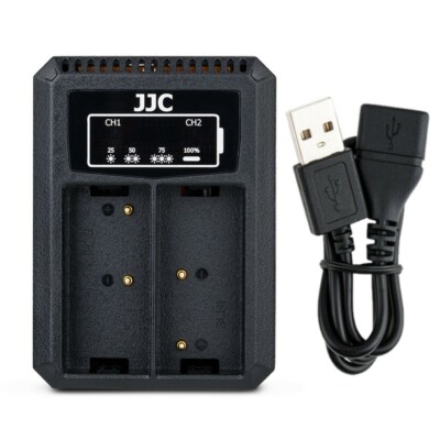 JJC USB Dual Camera Battery Charger for Olympus BLH-1 on E-M1 Mark II III E-M1X