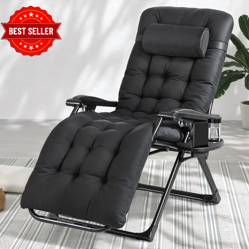 Sun Lounge Folding Camping Chair Lounger Day Bed Beach Chairs Black
