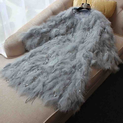 Pre-owned Handmade Custom Made To Order Sequin Tasseled Trim Fur Overcoat Coat Plus 1x-10x L731 In White