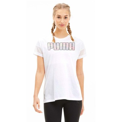 

Puma Feel It Mesh Logo Футболка с круглым вырезом и коротким рукавом Женские повседневные топы размера, Белый