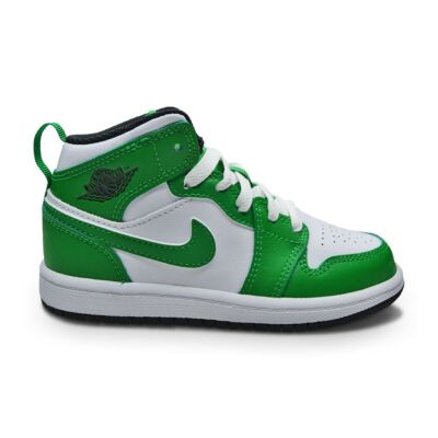 

Детские кроссовки Nike Jordan 1 Mid (PS) — DQ8424 301 — «Lucky Green» черные, белые, Зеленый, Air Jordan 1 Mid
