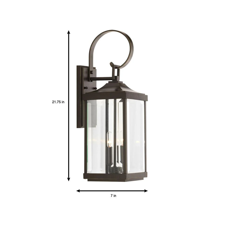 Large Wall Lantern Light Outdoor 2-Light Antique Bronze Clear Beveled Glass