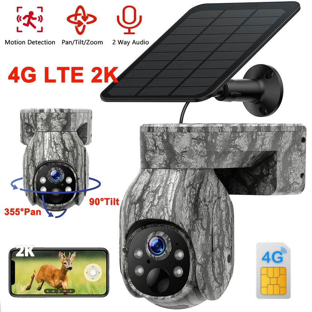2K 4G LTE 3MP PTZ Trail Camera Solar Powered Security Camera With SIM Card