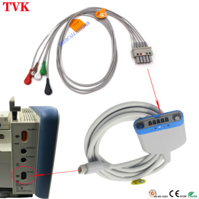 Drager ECG Trunk Cable & 5 Lead ECG Leadwire, AHA, Snap(Clip), Compatible Cable 