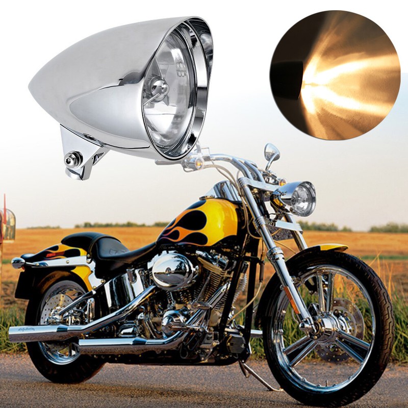 4.5" Motorcycle Chrome Visor Bullet Headlight Lamp For Harley Chopper