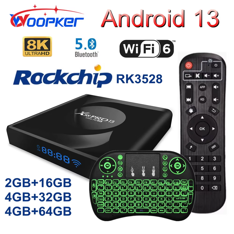 X88 PRO 13 TV Box Android 13 RK3528 4GB 64GB 8K HD Smart TVBox WIFI6 BT5 OTA Upg