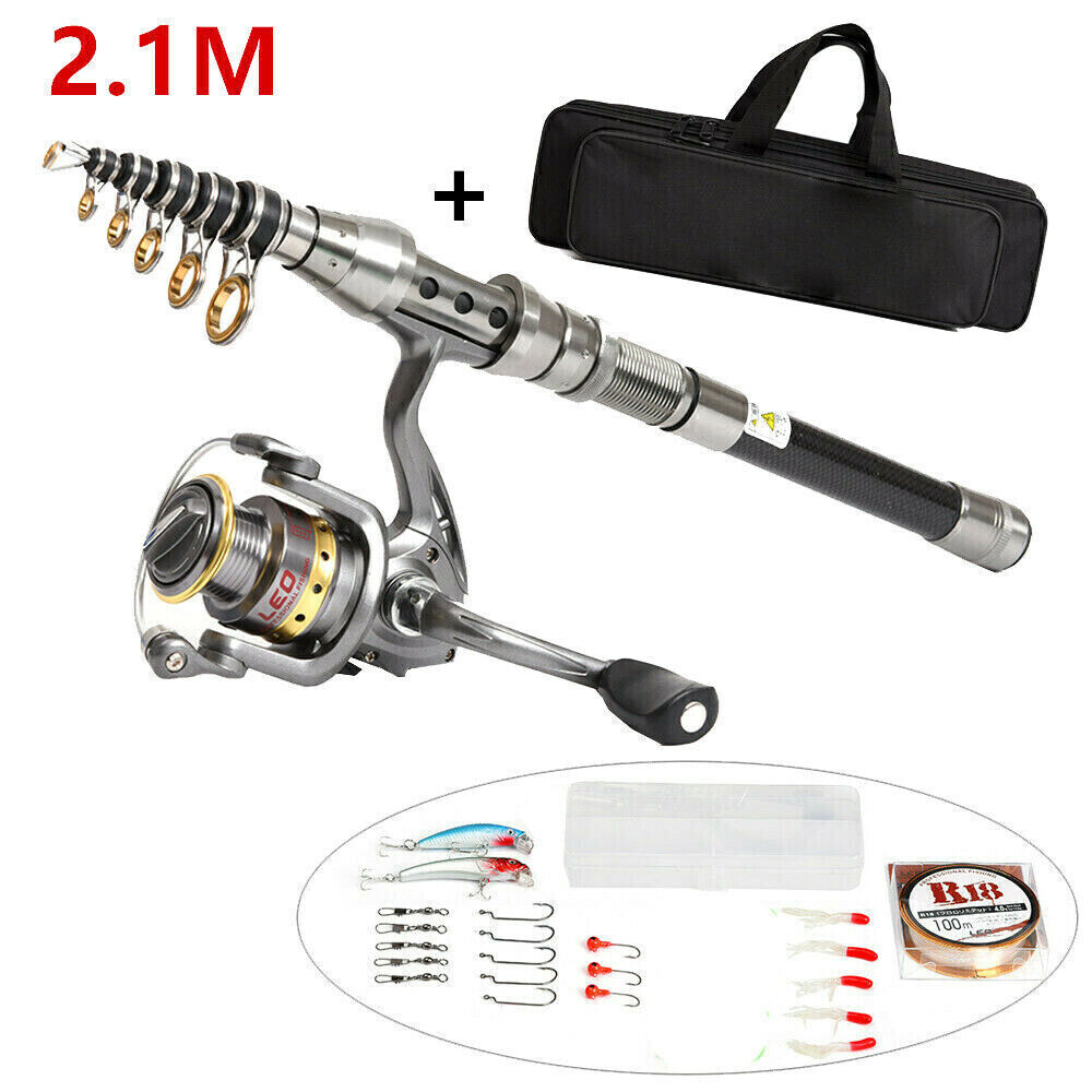 Telescopic Fishing Rod Pole Travel Spinning Reel Combos Kit Saltwater Freshwater