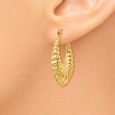 Pre-owned Superdealsforeverything Real 14kt Yellow Gold Polished Scalloped Hollow Hoop Earrings