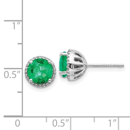 Pre-owned Goldia 14k White Gold Diamond & Emerald Post Earrings