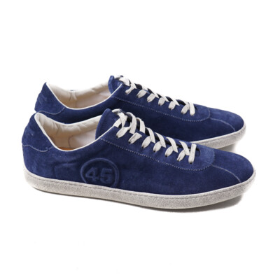 Pre-owned Santoni $640  For Amg Blue Calf Suede Low Top Sneakers Us 7 Shoes