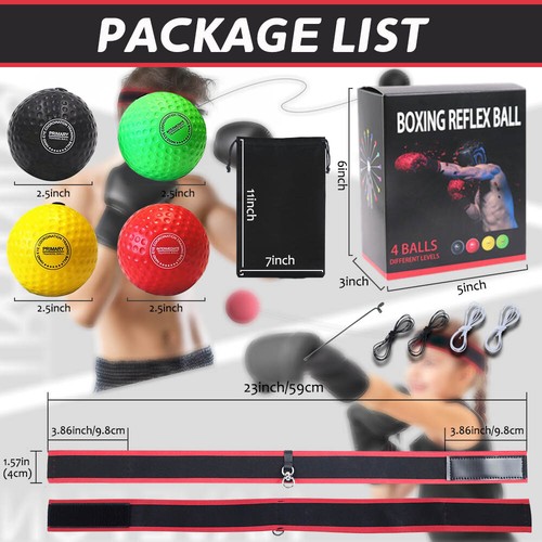 4 Difficulty Levels Boxing Reflex Ball w/Headband for Reaction Agility Punching