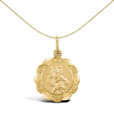 9ct Gold Jewelco London Scallop Edged St Christopher Medallion Pendant, 16mm