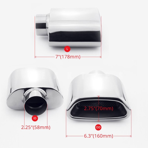 2.25" Inlet Twin 2.75 In Out 8.6" Long Round Rolled Stainless Steel Exhaust Tip - Foto 4