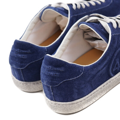 Pre-owned Santoni $640  For Amg Blue Calf Suede Low Top Sneakers Us 7 Shoes